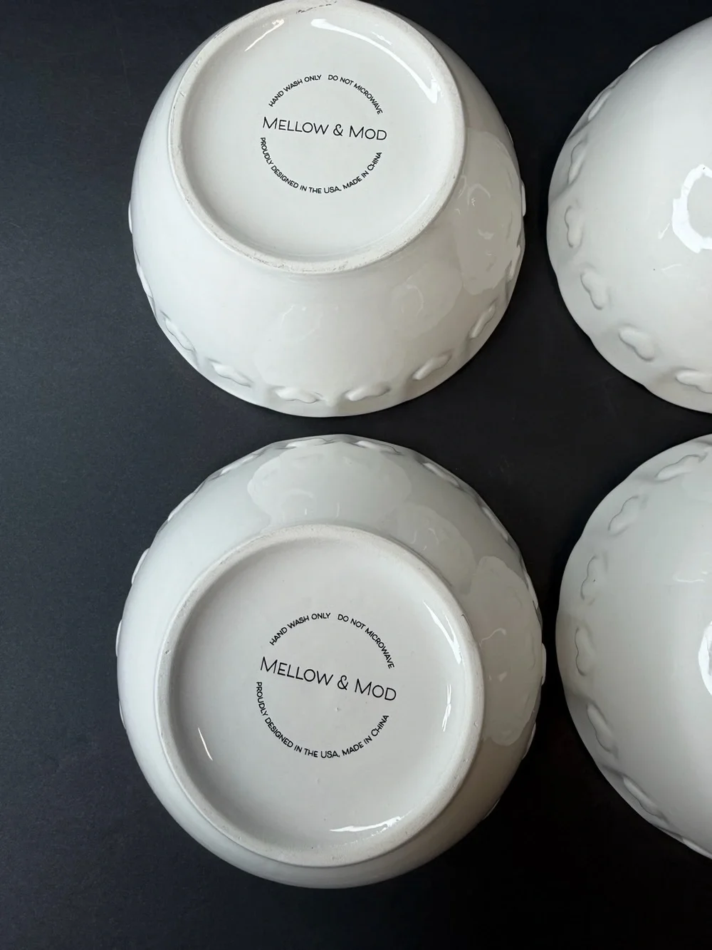 Mellow & Mod White Heart Scalloped Ceramic Bowl Set of 4 Coquette Cottagecore